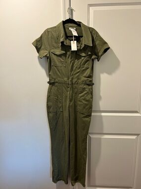Good American Olive Short-Sleeve Utility Jumpsuit